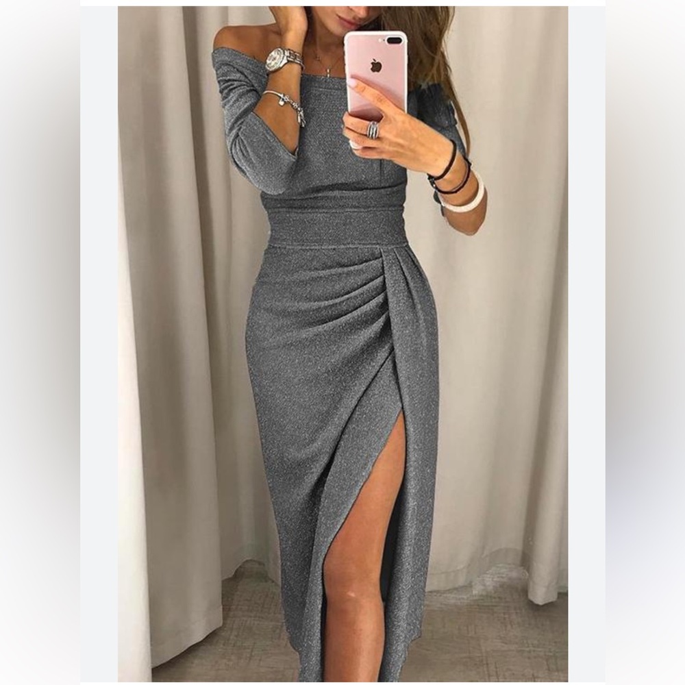 Gray maxi Occassion Dress - Picture 4 of 15